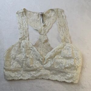 Free People Intimately Lace Bralette Cream Racerback Boho Bra Medium